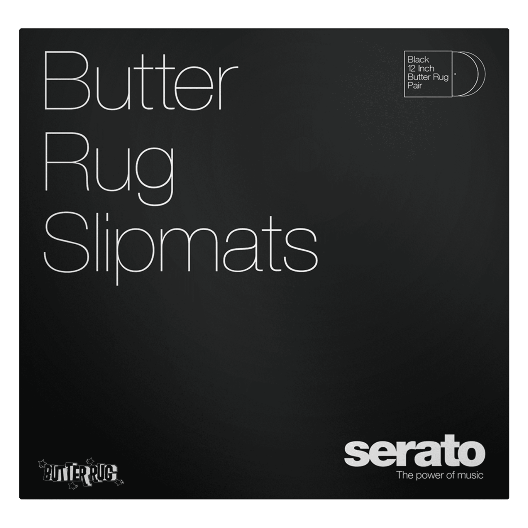 Serato "Butter Rug" Slipmat 12" White logo on Black Sunday Scratch Shop